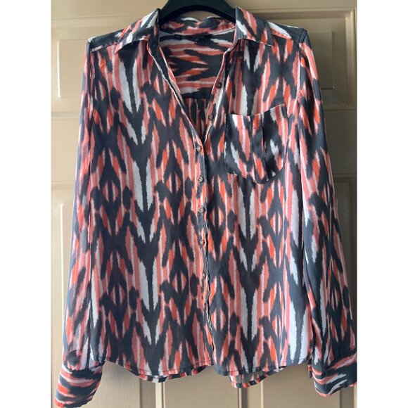 Guess Tops - Guess Chic Geometric Button Front Sheer Top Womens XS